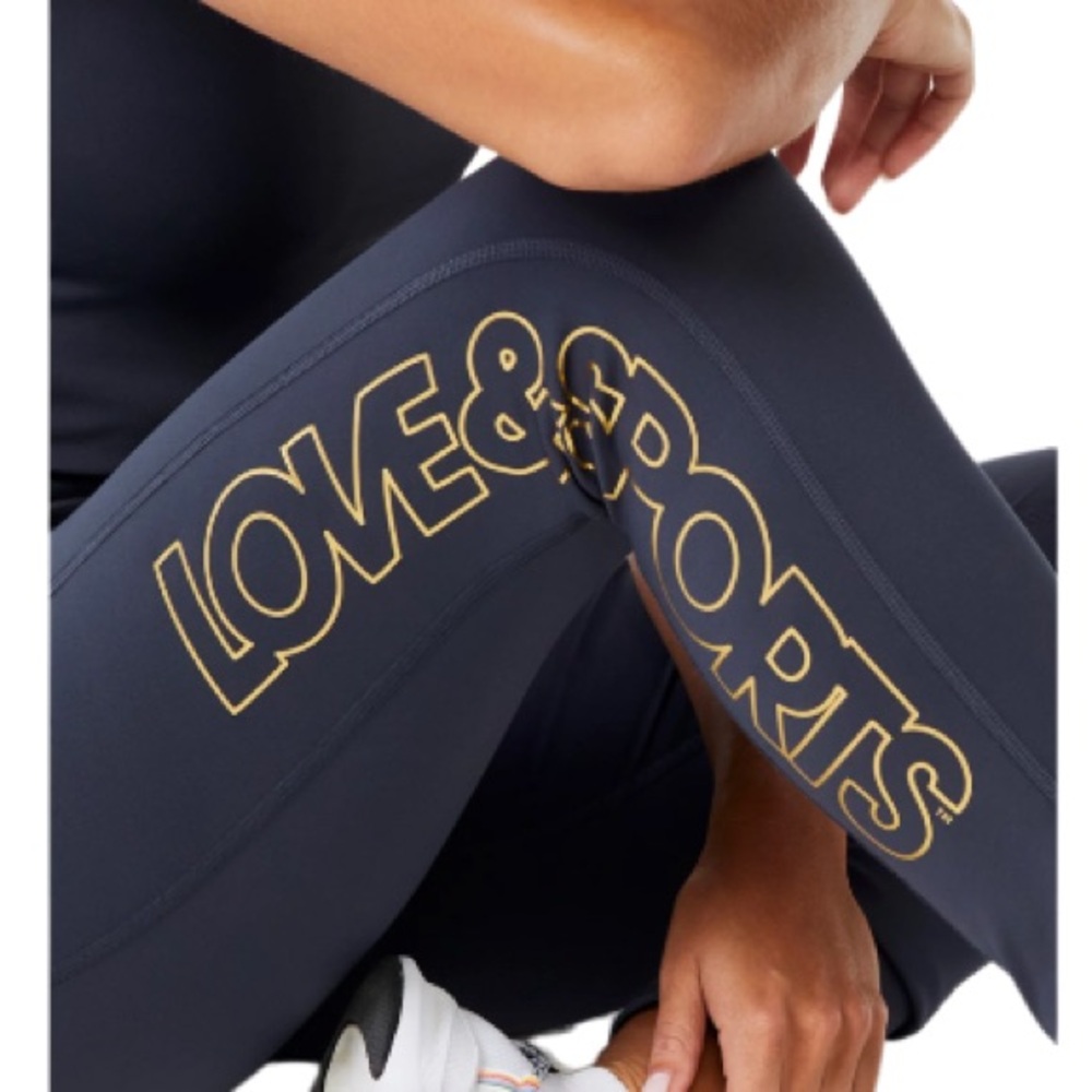 NWT LOVE & SPORTS WOMENS HIGH RISE FITNESS LEGGINGS WITH BLUE GOLD SIZE XL - Picture 4 of 15
